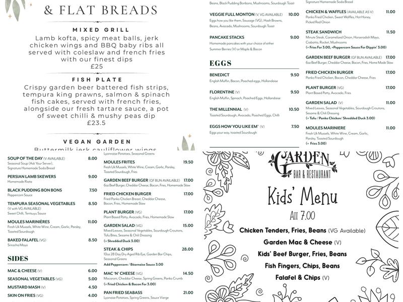 The Garden Bar, Monton Menu