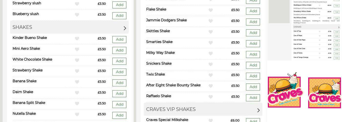 Craves waffles, shakes & Smashed Guys Menu