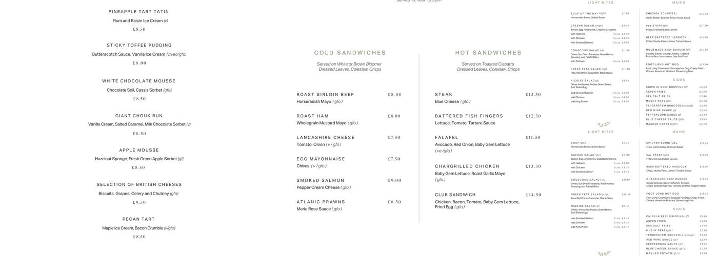 The Fold Restaurant & Lounge Bar Whalley Menu