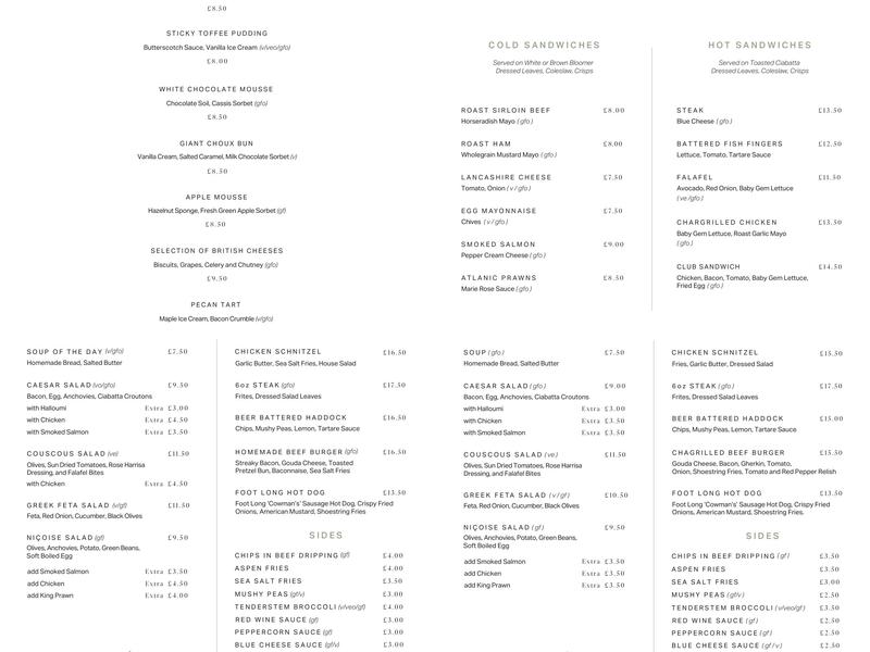 The Fold Restaurant & Lounge Bar Whalley Menu
