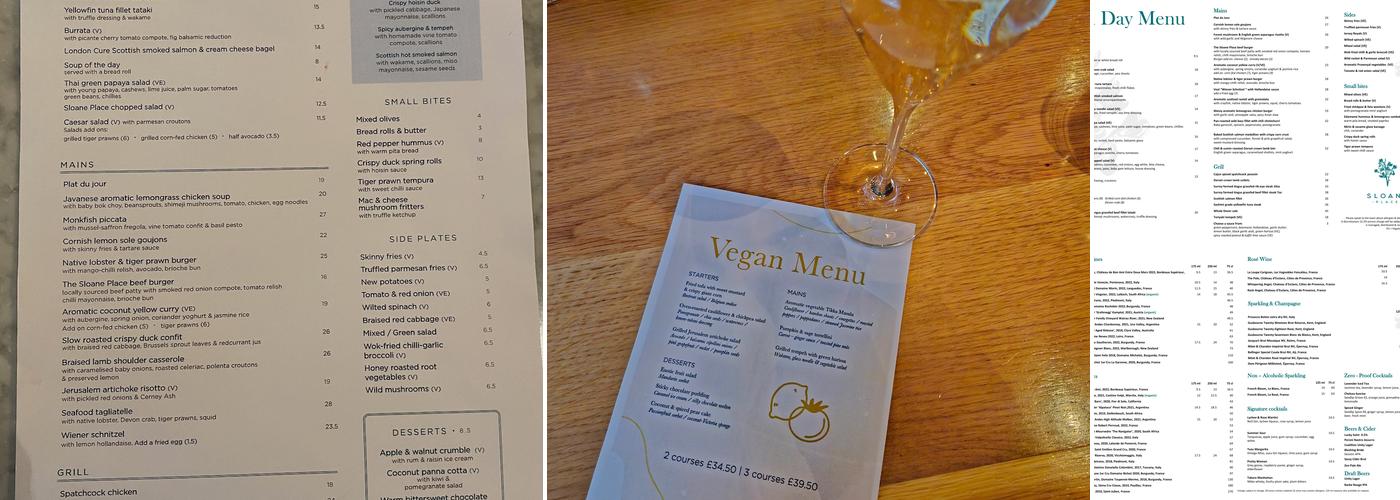 Sloane Place Restaurant Menu