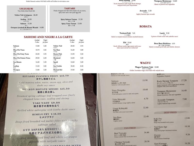 Chisou Japanese Restaurant Knightsbridge Menu