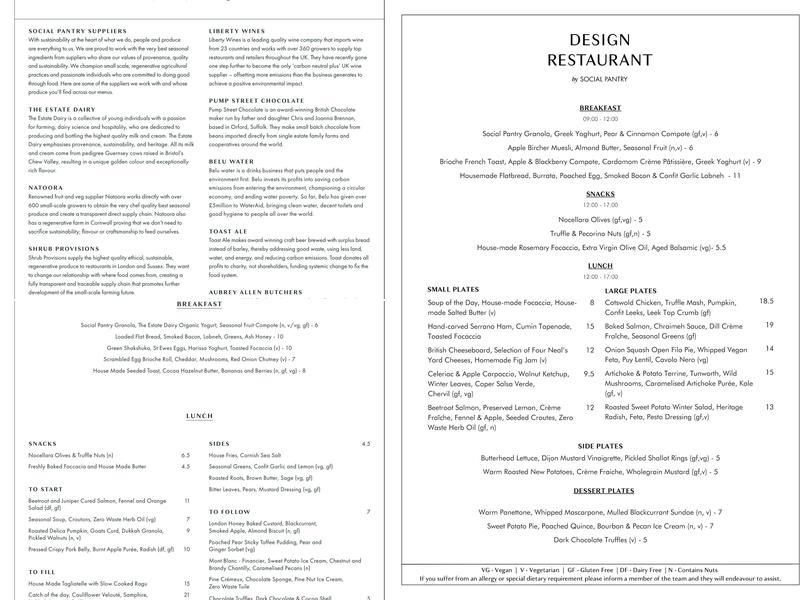 Design Restaurant by Social Pantry Menu