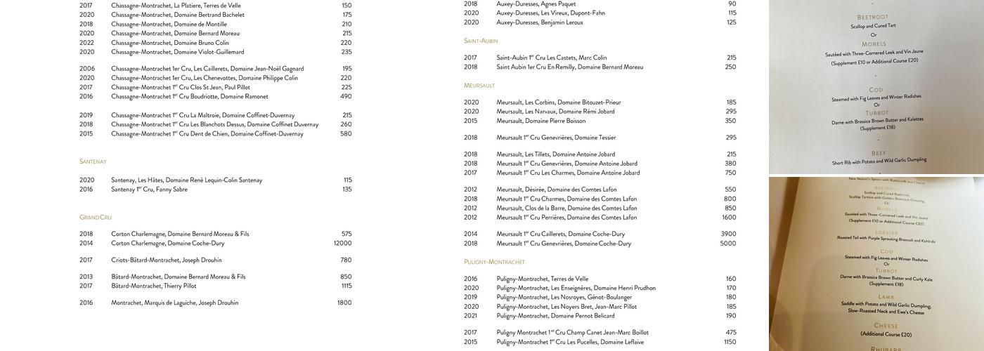 The Five Fields Menu