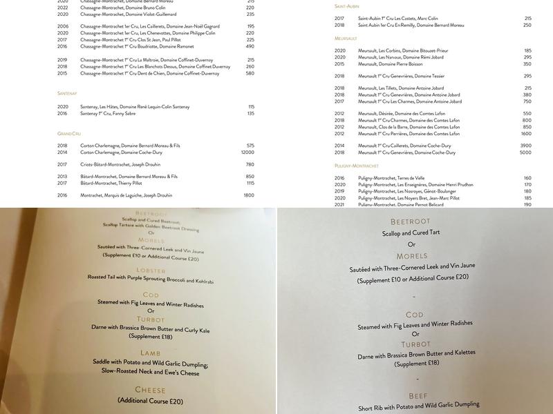 The Five Fields Menu