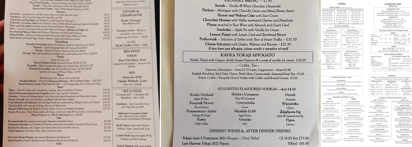 Ognisko Restaurant Menu