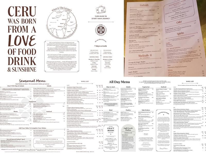 CERU Eastern Mediterranean Restaurant South Kensington Menu