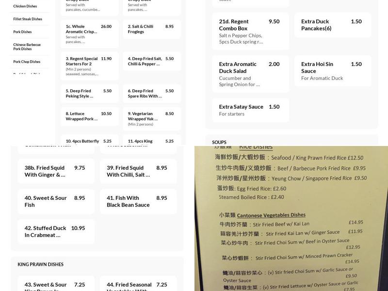 Regent Chinese Restaurant Menu