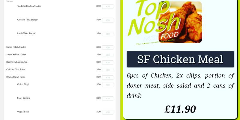 Top Nosh Fast Food Menu