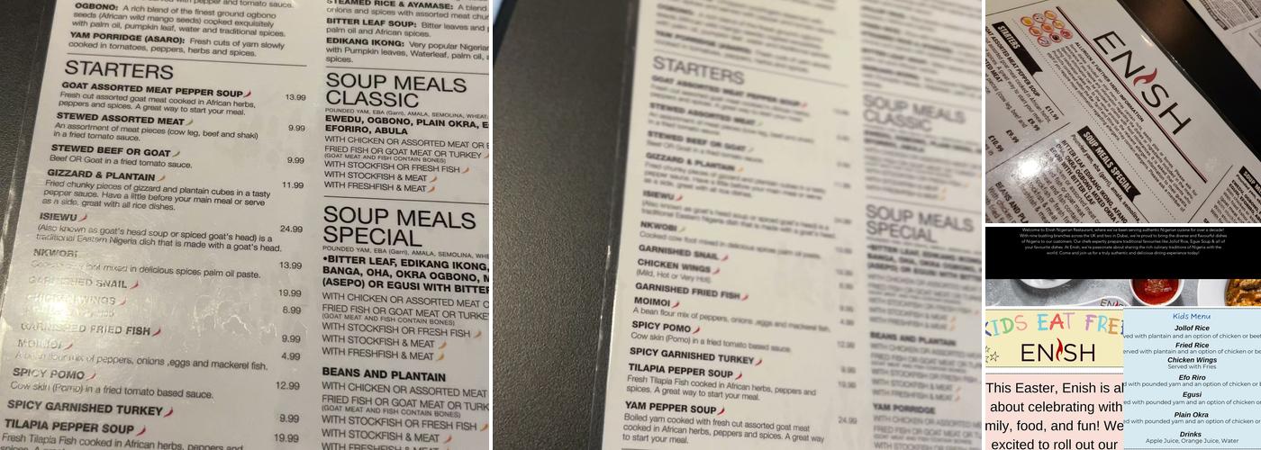 Enish Restaurant Brixton Menu