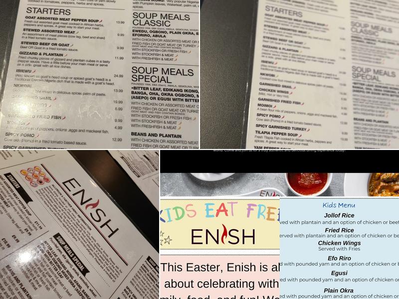 Enish Restaurant Brixton Menu