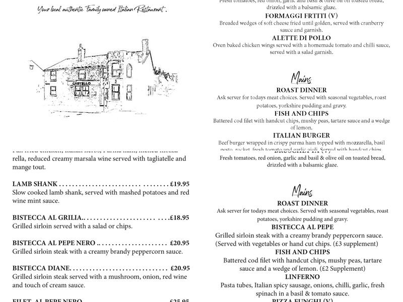 Castello Cafe Bar Restaurant Menu