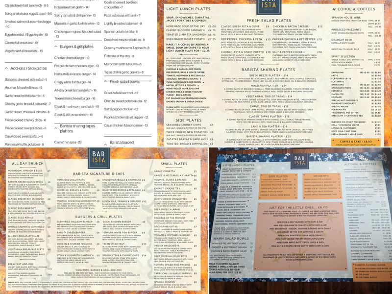 Barista cafe bar Menu