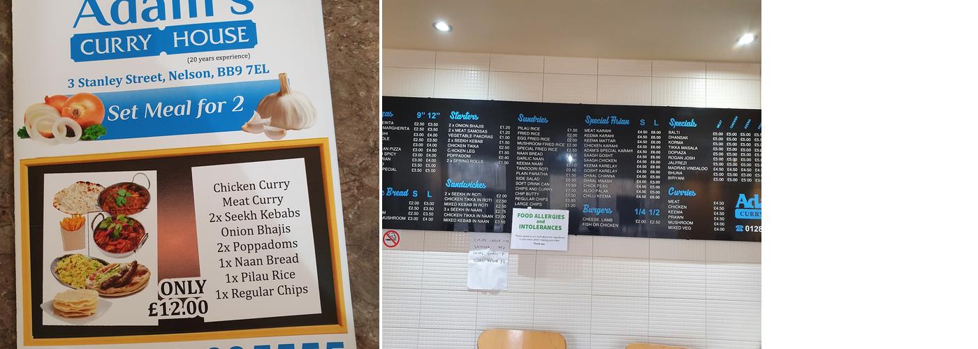 Adams Curry House Menu