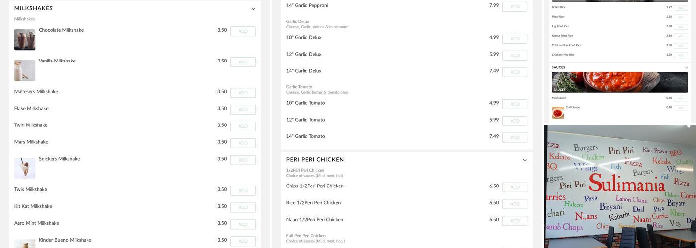 SULIMANIA TAkEAWAY LTD Menu