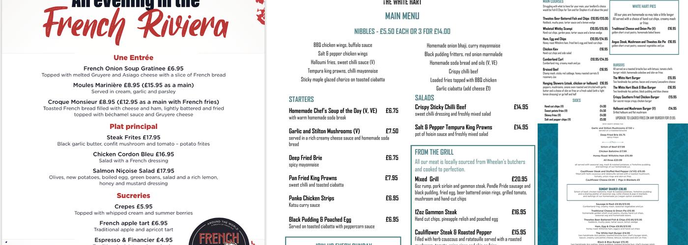 The White Hart Menu