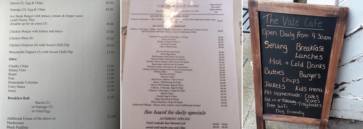 The Vale Cafe Menu