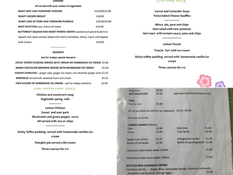 Carriages at Bellingham Golf Club Menu