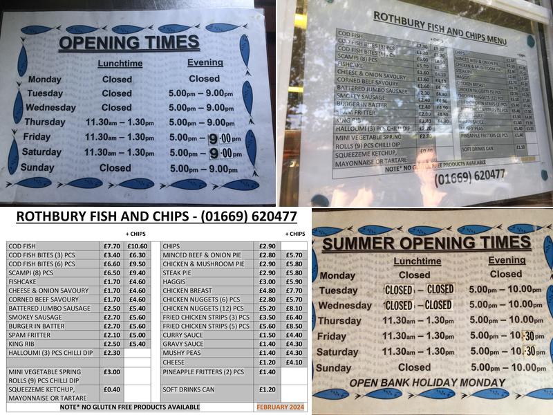 Rothbury Fish and Chips Menu