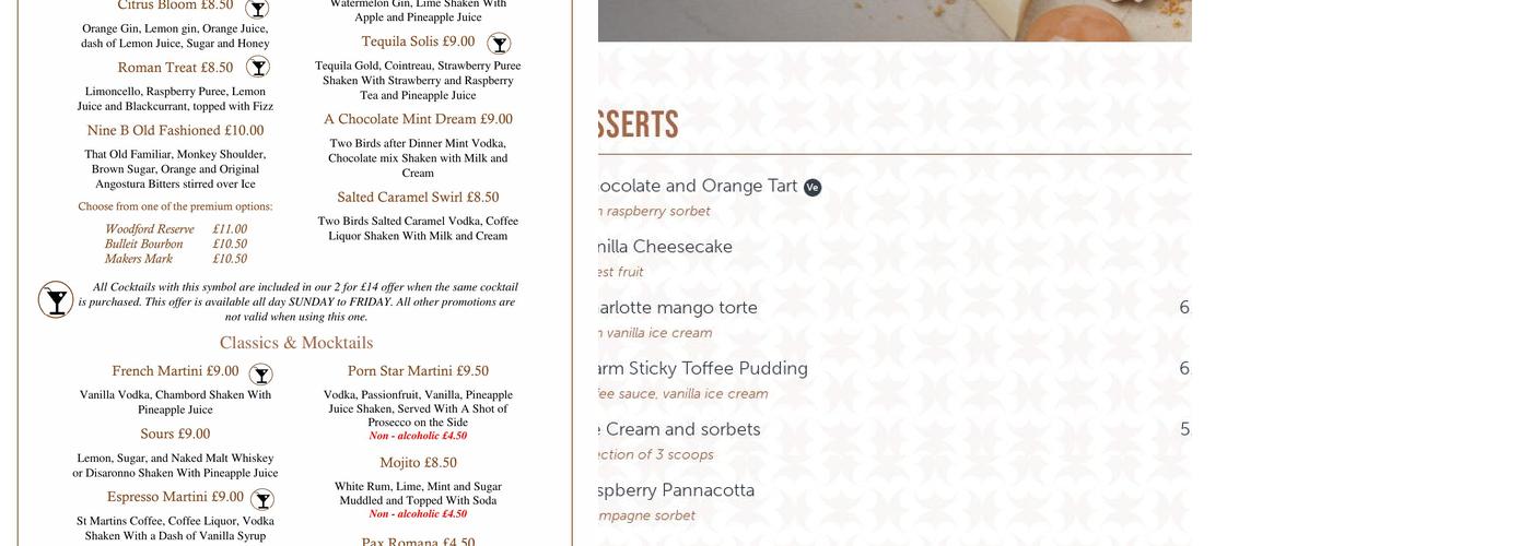 NineB Restaurant and Bar Menu