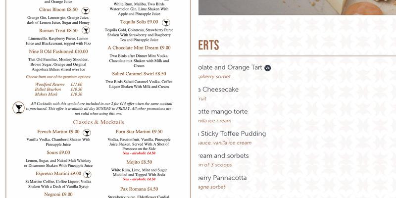 NineB Restaurant and Bar Menu