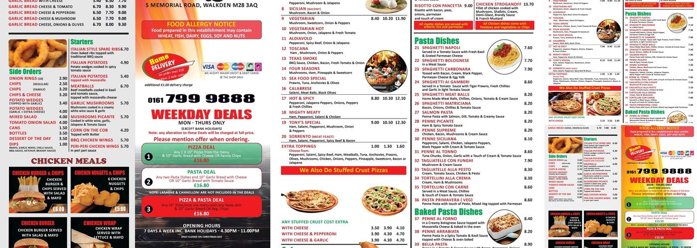 Tony's Italian Take Away Menu