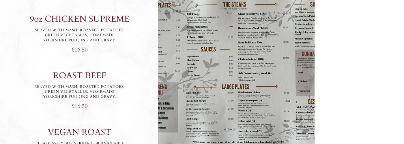 Rendezvous Restaurant & Bar Menu
