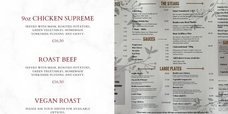 Rendezvous Restaurant & Bar Menu