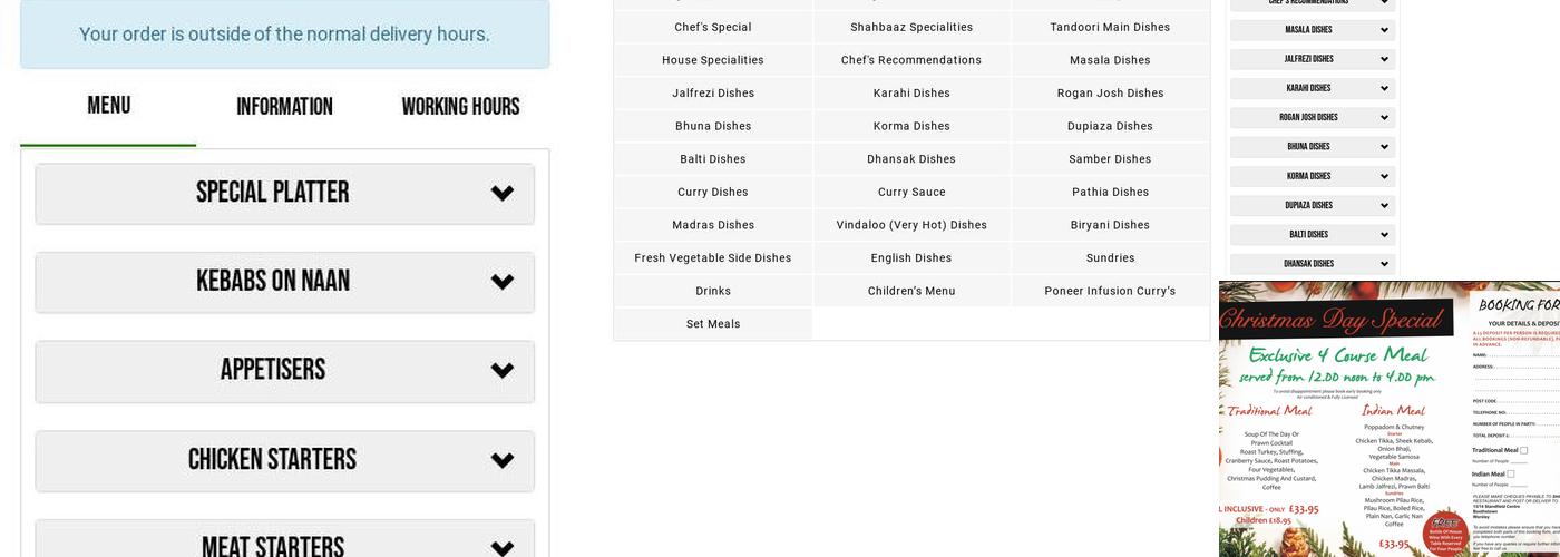 Shahbaaz Indian Menu