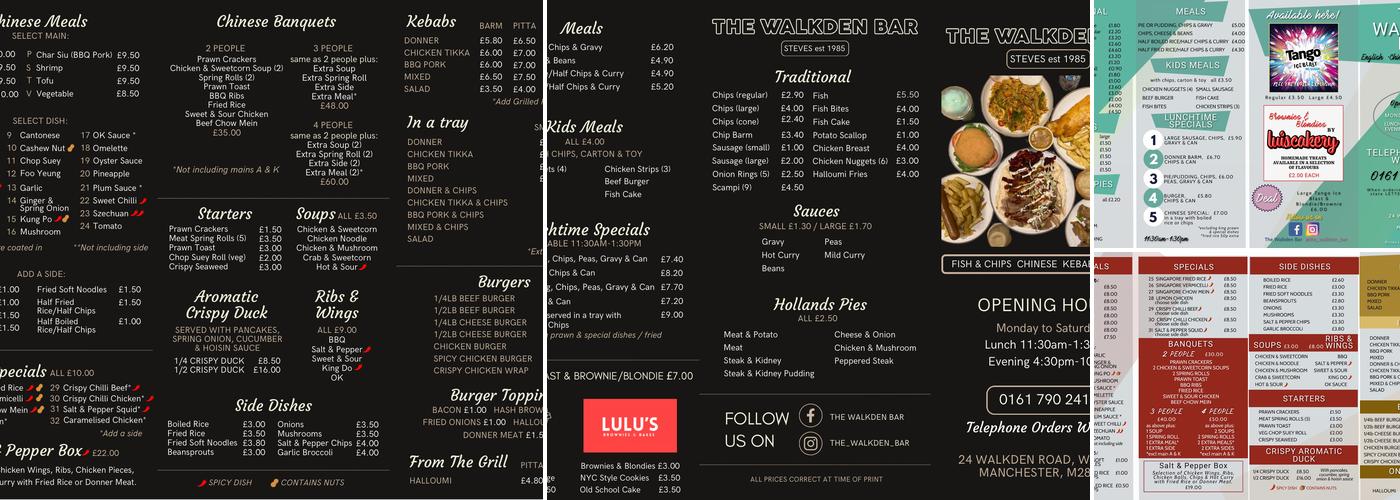 The Walkden Bar Menu