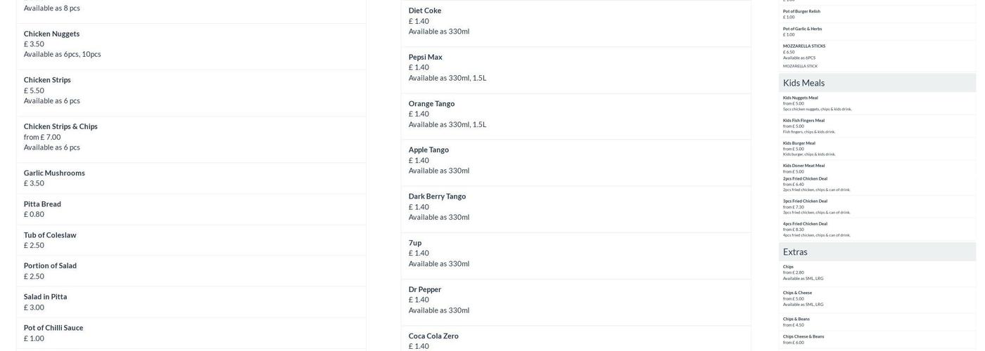 Corner Food Bar Menu