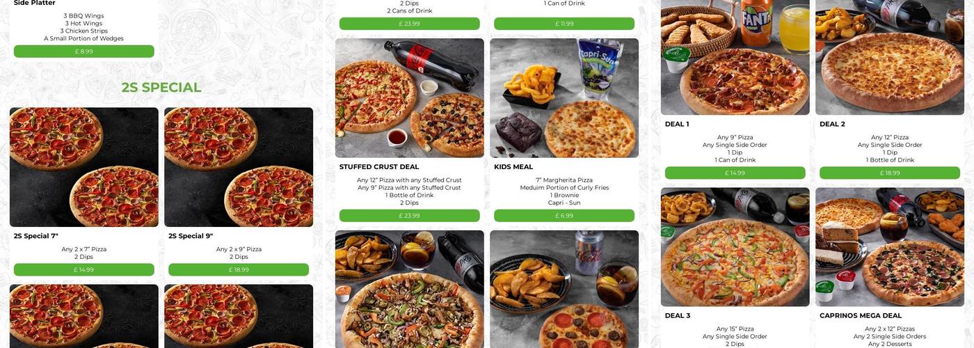 Caprinos Pizza Westbury Menu