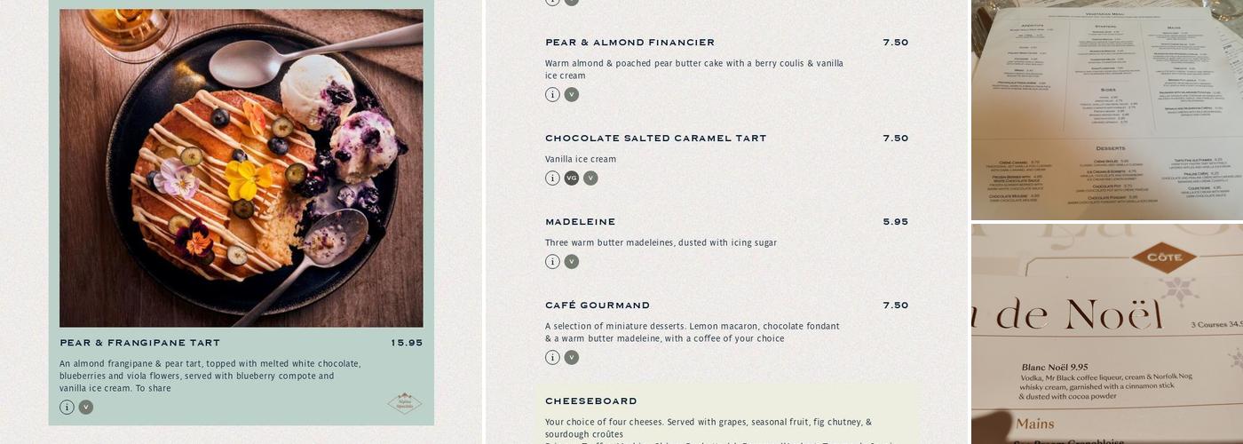 Côte Worcester Menu