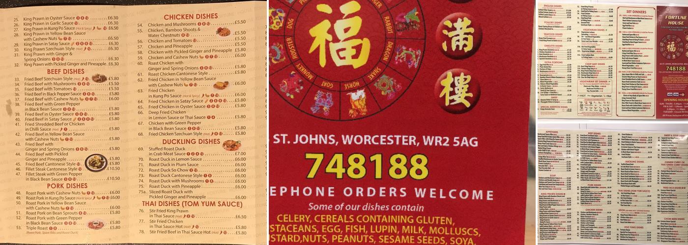 Fortune House Chinese Take Away Menu