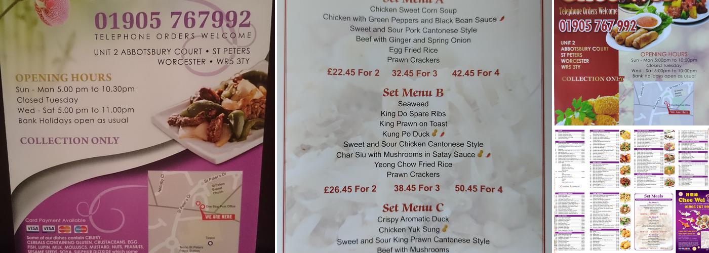 Chee Wei Take Away Menu