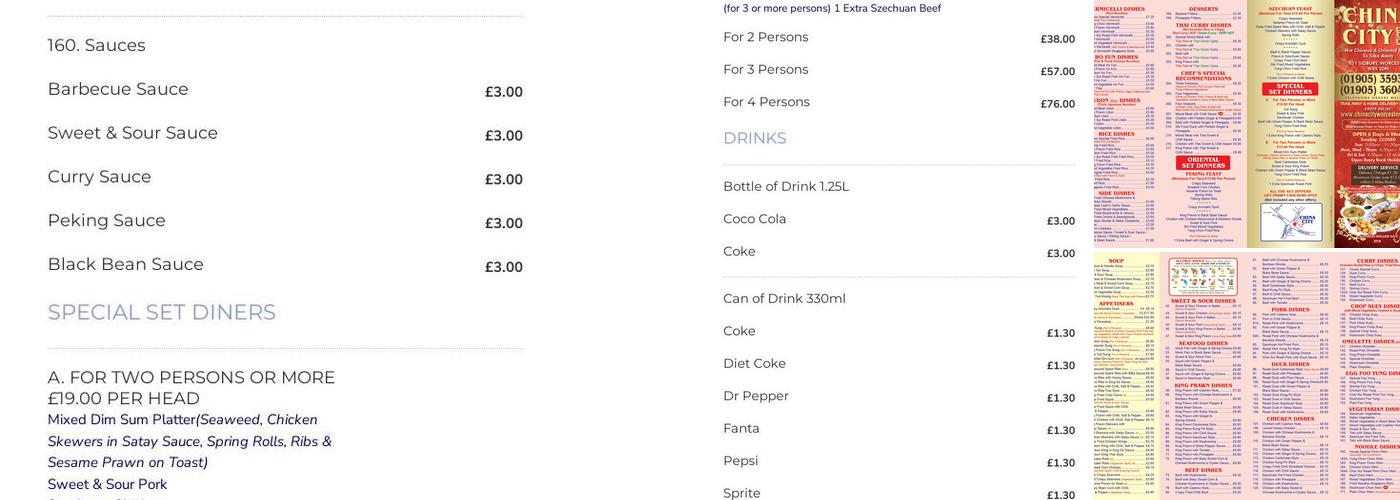 China City Worcester Menu