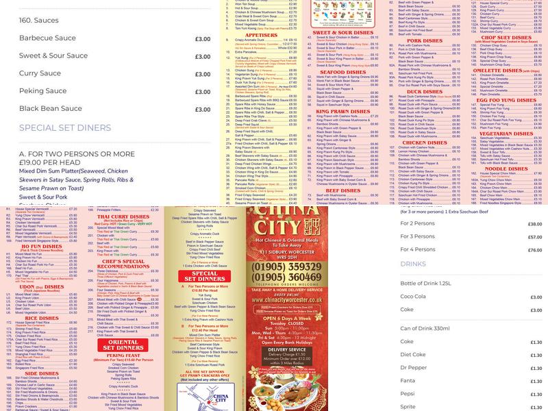 China City Worcester Menu