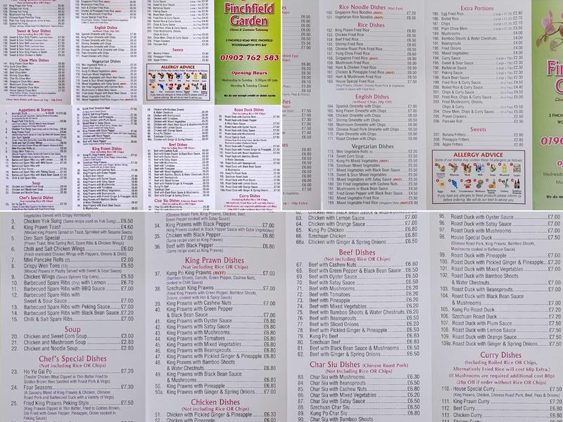 Finchfield Gardens Menu