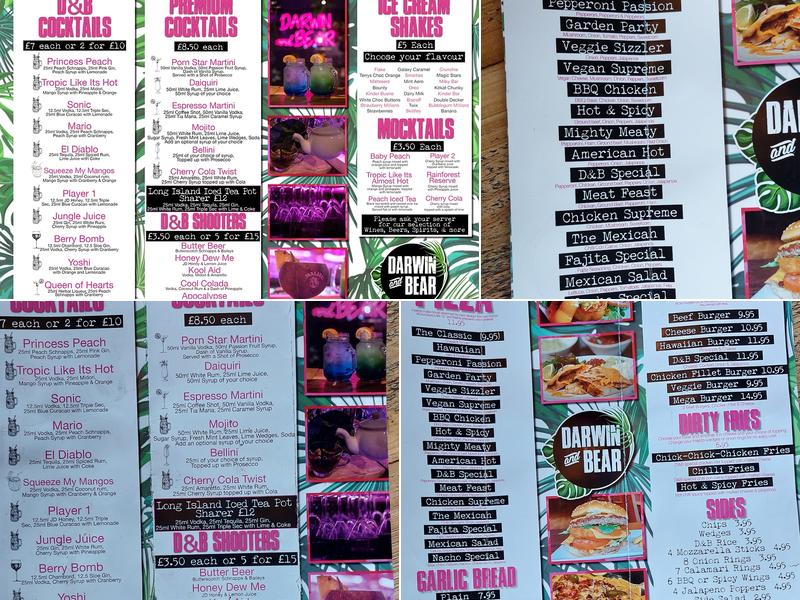 Darwin and Bear Newcastle under Lyme Menu