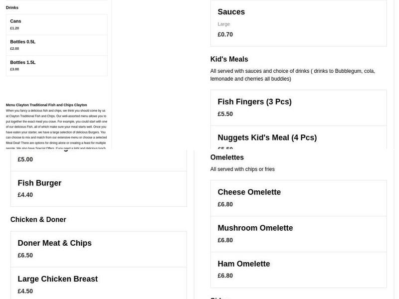 Clayton Traditional Fish and Chips Menu