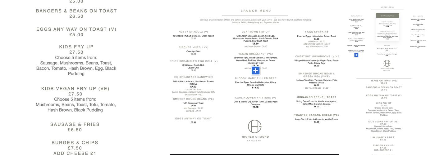 Higher Ground Cafe & Bar Menu