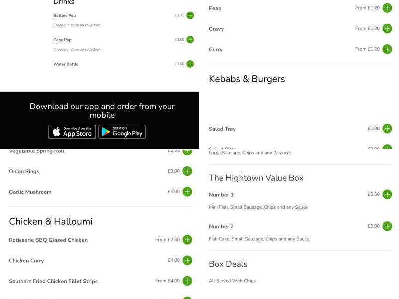 Hightown Fish & Chip Shop Menu