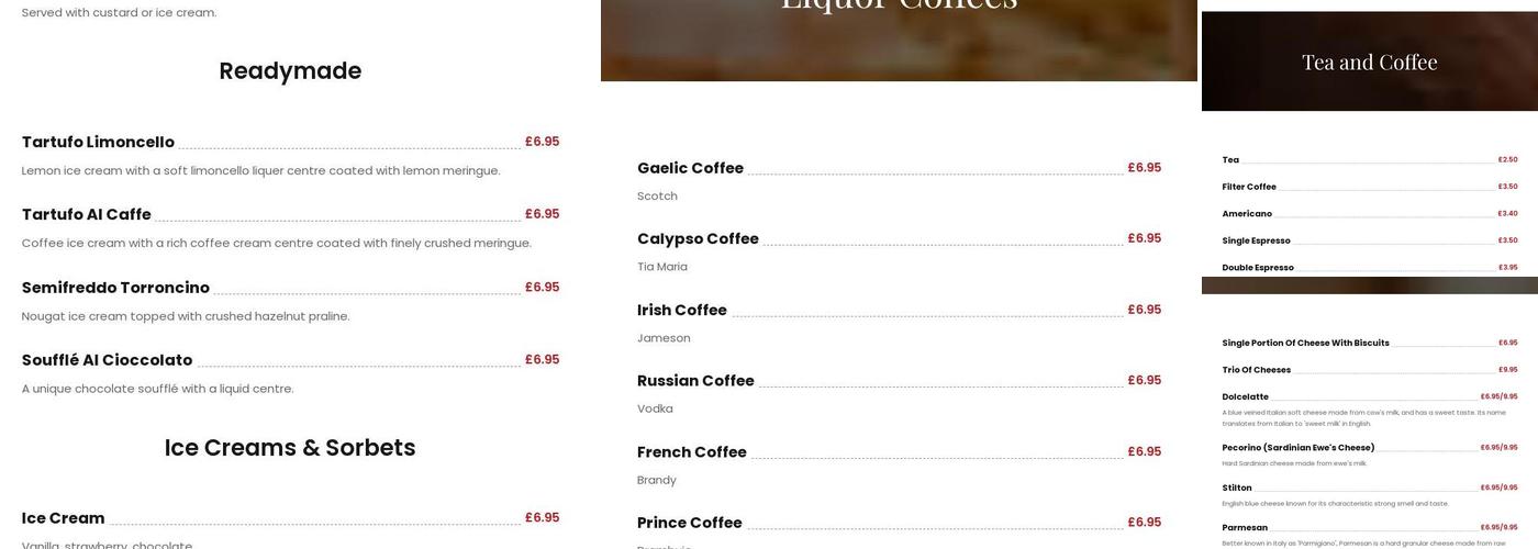 Alghero Restaurant Menu