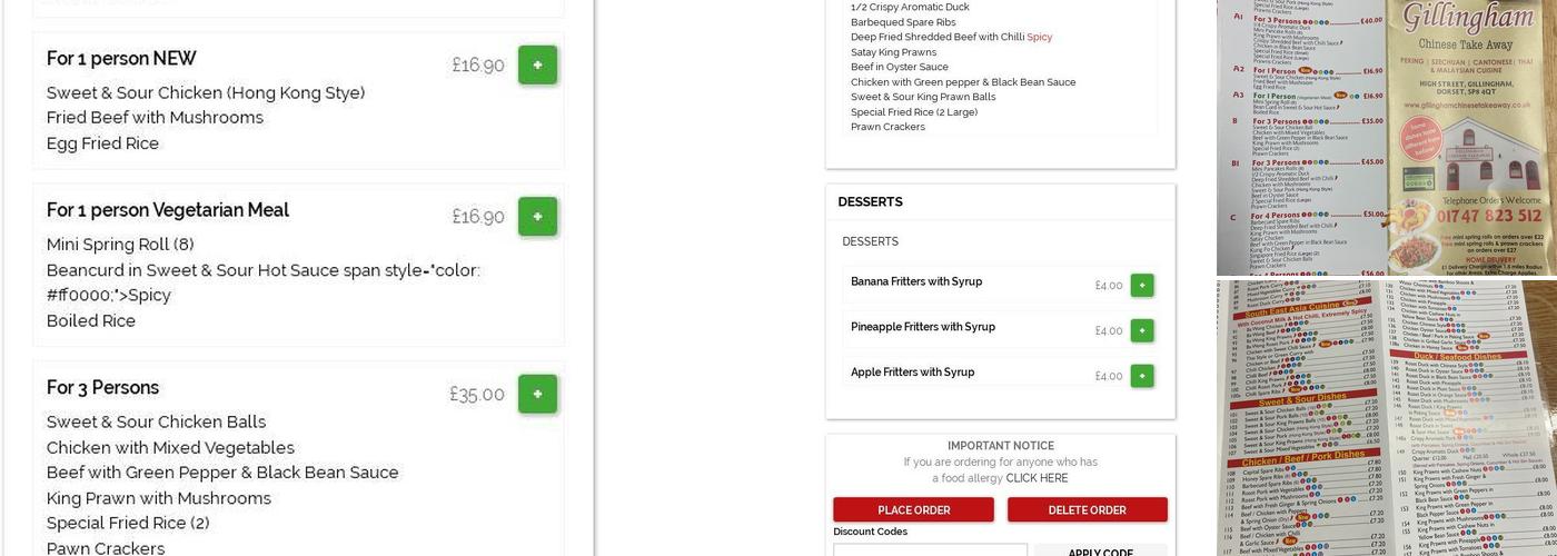 Gillingham Chinese Takeaway Menu