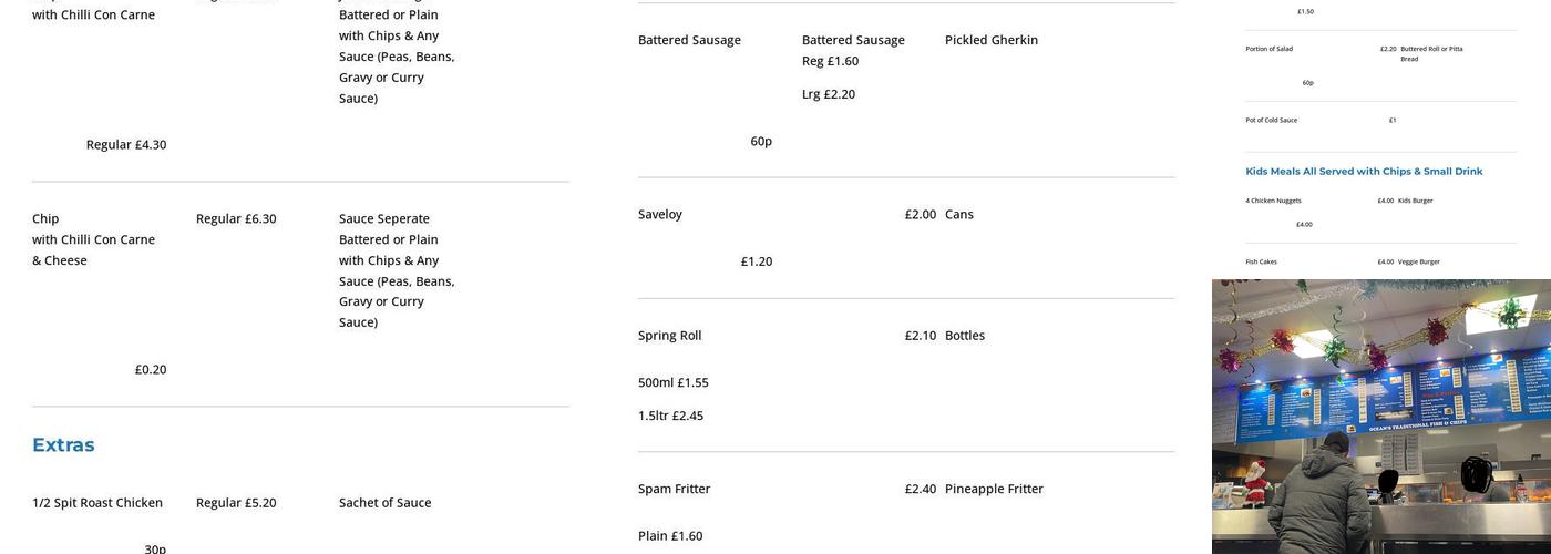 Ocean's Traditional Fish & Chips Menu