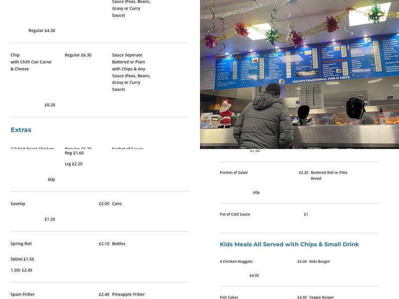 Ocean's Traditional Fish & Chips Menu