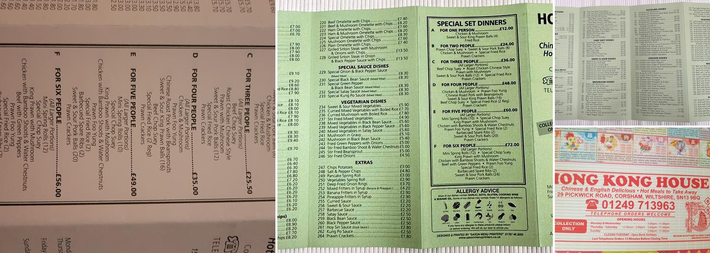 Hong Kong House Takeaway Menu