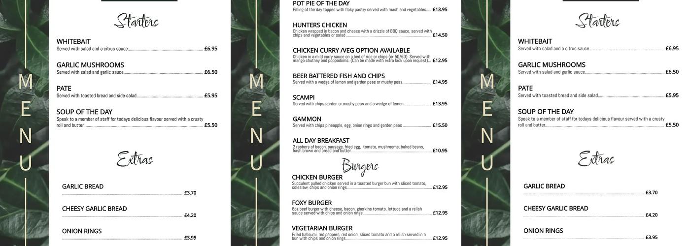 Fox and Hounds pub Menu