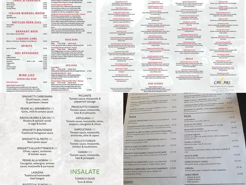 Julius Caesar Italian Restaurant Menu