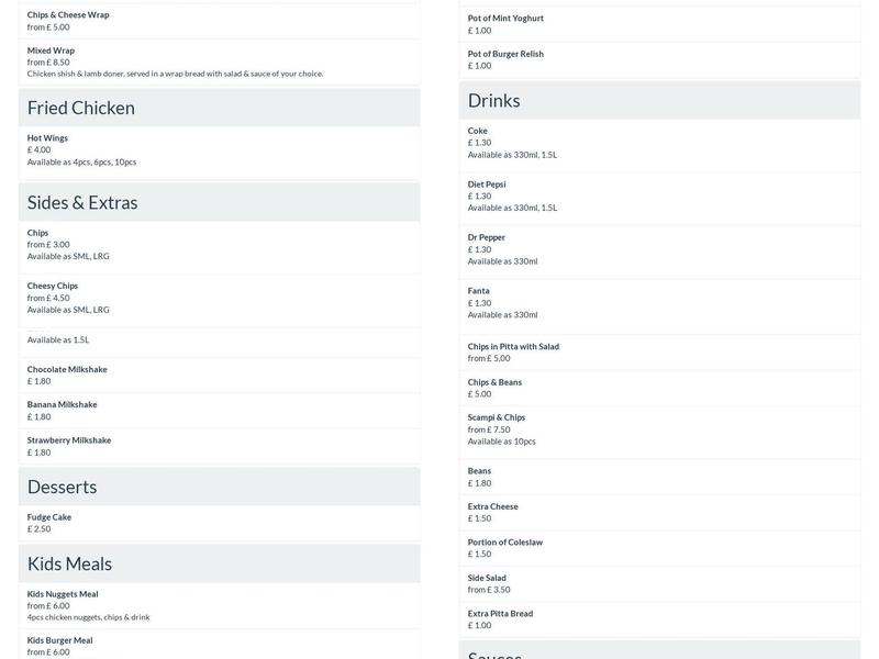 Chippenham Kebab & Pizza Menu